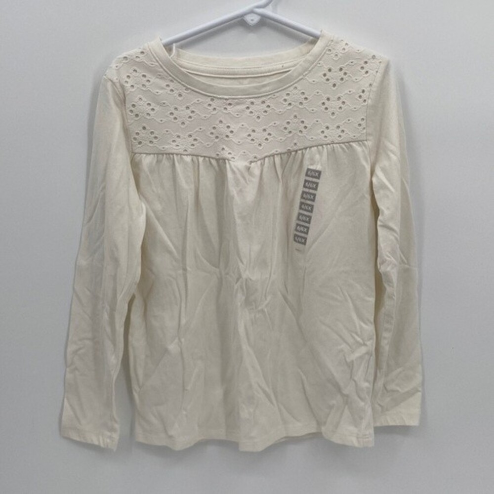 Cat & Jack S 6/6x White Long Sleeve Shirt Embroidered Top Off White New